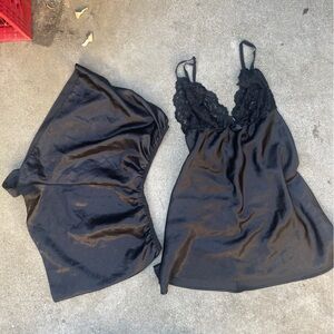 Elegant Black Lace Trim Sleepwear Set